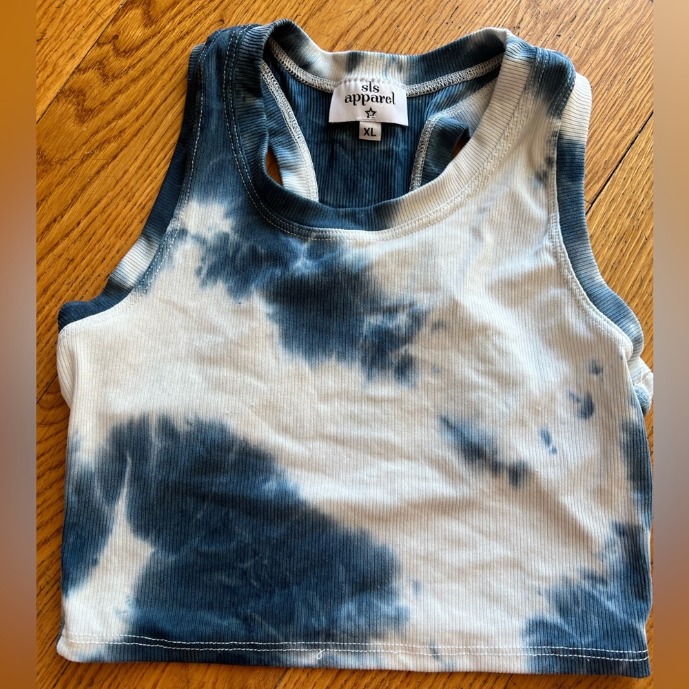 Blue tie dyed tank top